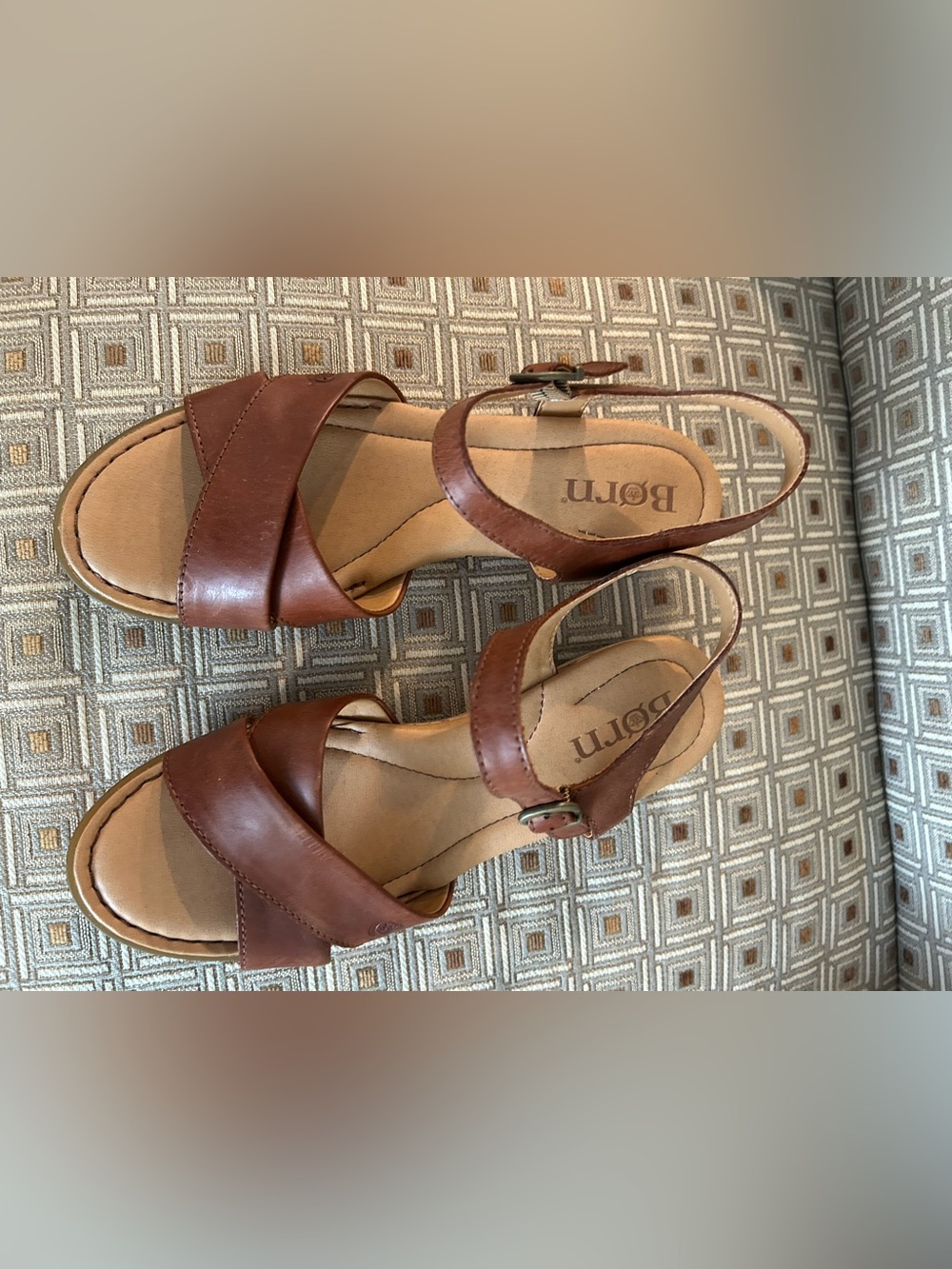 Born Brown Leather Crisscross Ankle-Strap Sandals